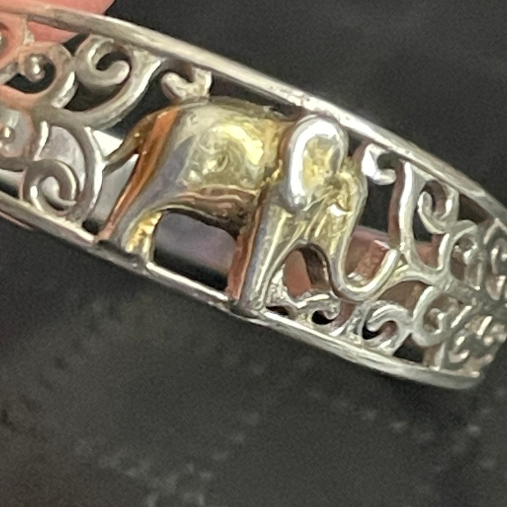 Vintage Sterling Silver Elephant Ring Filigree Band Two Tone Boho 925 Size 10 - Picture 2 of 10